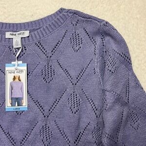 Nine West Sweater Womens Large Purple Pointelle Knit Diamond Pattern NEW